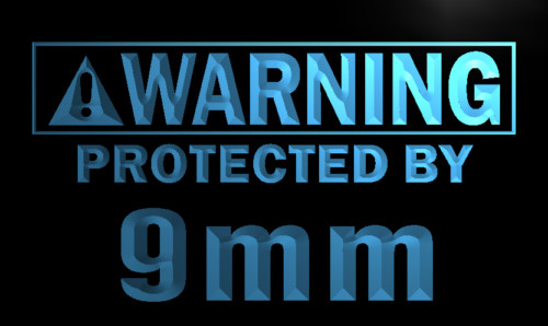 Warning Protected by 9mm Gun Neon Light Sign